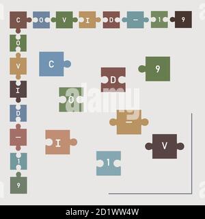 Covid-19 made from colored puzzle pieces - vector illustration Stock Vector