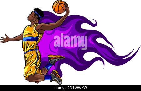 Color illustration. Basketball player throws the ball in the basket Stock Vector