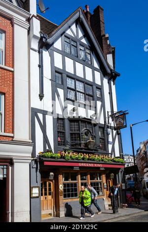 London, UK, April 1, 2012 : Masons Arms a traditional British public house serving alcohol and a quintessential English pub food menu stock photo imag Stock Photo