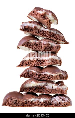 Porous chocolate with coconut filling Isolated on a white background. Stock Photo