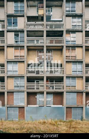Park Hill is a brutalist, grade II listed, former council housing estate in Sheffield, England, UK, which is being developed by Urban Splash into modern living and working spaces. Stock Photo