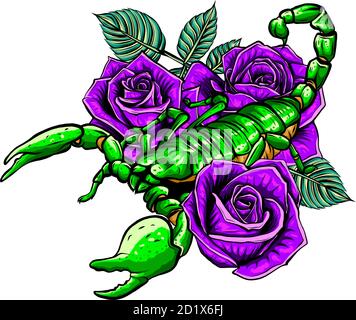Detailed realistic scorpio in a decorative frame of roses. Stock Vector