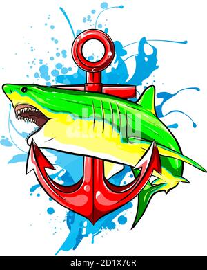 Shark, anchor. Stylish shark logo. Vector illustration Stock Vector