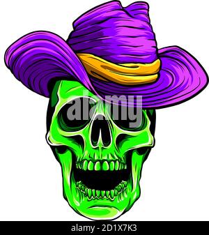 Vector illustration of Cowboy skull with hat Stock Vector