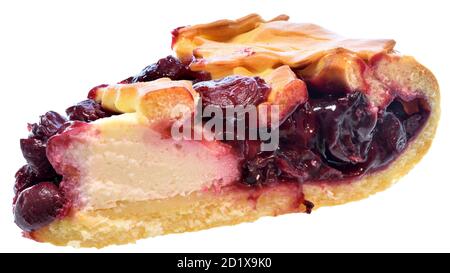 Homemade open pie with fruit filling from cherries isolated on a white background Stock Photo