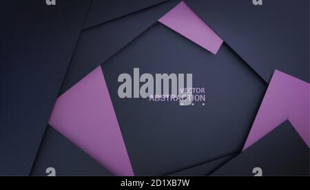 Background with Black Paper Layers  and  lilac paper insert. Vector Abstract 3d Illustration. Graphic Template for Design, Business Presentation Stock Vector