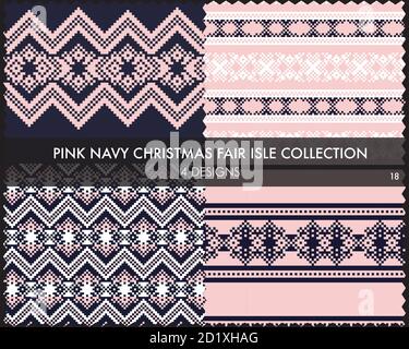 Christmas fair isle pattern collection includes 4 design swatches for fashion textiles, knitwear and Stock Vector