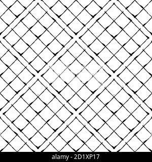 Vector waffle fabric effect seamless pattern background. Black and white diagonal cotton fiber style backdrop.Woven linen cloth grid design. Modern Stock Vector