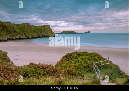 Worm's Head is a famous landmark on the Gower peninsula. Stock Photo