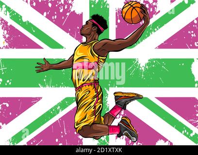 Vector watercolor silhouette basketball player illustration art Stock Vector