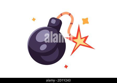 Lit bomb icon with wick in flat style Stock Vector