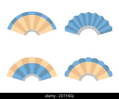 Set of hand fans. Vector illustrations in flat style isolated on white background. Stock Vector