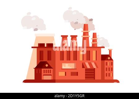 Factory building icon with chimneys in flat style. Stock Vector