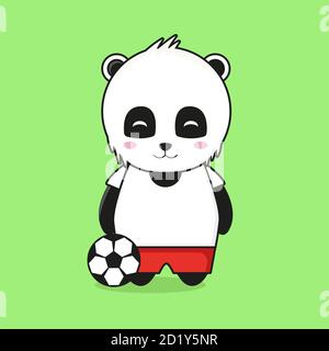 Cute panda mascot character illustration play basketball. Design isolated on green background. Stock Photo