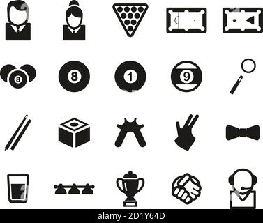 Billiards Or Pool Sport & Equipment Icons Black & White Set Big Stock Vector