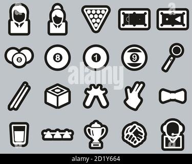 Billiards Or Pool Sport & Equipment Icons White On Black Sticker Set Big Stock Vector