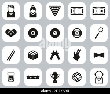 Billiards Or Pool Sport & Equipment Icons Black & White Flat Design Set Big Stock Vector