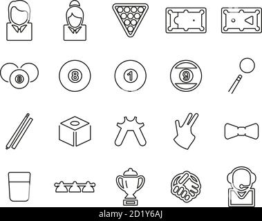 Billiards Or Pool Sport & Equipment Icons Thin Line Set Big Stock Vector