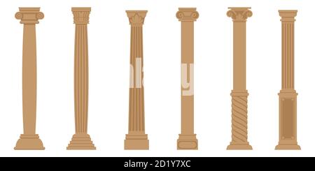 Vector set of ancient columns. Objects in flat style isolated on white background. Stock Vector