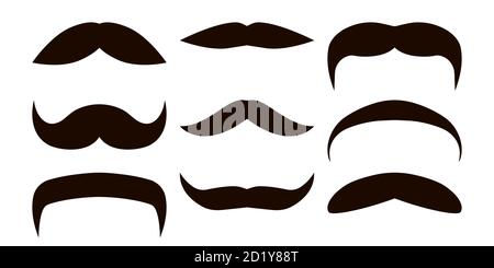 Vector set of mustaches. Props in black and white style. Stock Vector