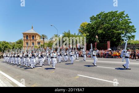 Seville, Spain - June 01, 2019: Military Emergency Unit (UME) during display of Spanish Armed Forces Day in Seville, Spain Stock Photo