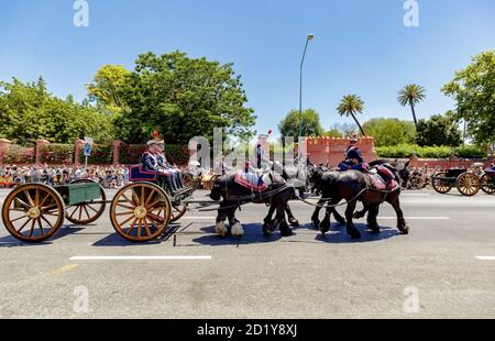 Seville, Spain - June 01, 2019: Calvary during display of Spanish Armed Forces Day in Seville, Spain Stock Photo