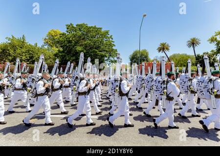 Seville, Spain - June 01, 2019: Military Emergency Unit (UME) during display of Spanish Armed Forces Day in Seville, Spain Stock Photo