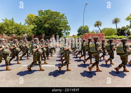 Seville, Spain - June 01, 2019: Paratrooper Brigade  during display of Spanish Armed Forces Day in Seville, Spain Stock Photo