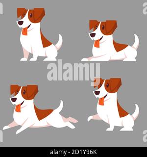 Jack Russell Terrier in different poses. Cute pet in cartoon style. Stock Vector