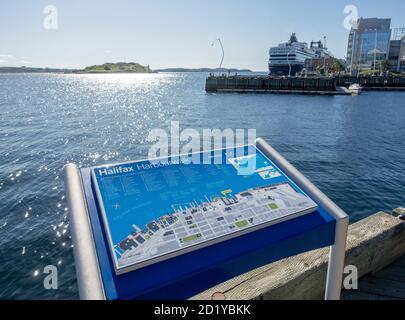 Direction Map On The Halifax Waterfront For Popular Tourist Attractions In Halifax Harbourwalk Nova Scotia Canada Stock Photo