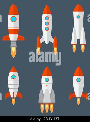 Set of different rockets. Space technology in cartoon style. Stock Vector