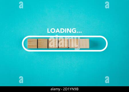 Loading, wood cube in progress bar. Stock Photo