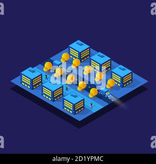 The night smart city 3D future neon ultraviolet Stock Vector