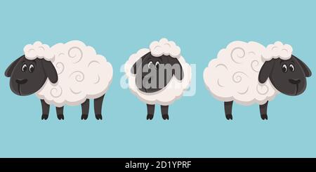 Sheep in different poses. Farm animal in cartoon style. Stock Vector