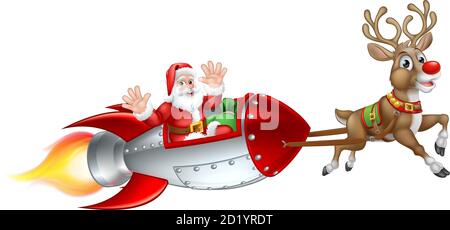 Santa Christmas Space Rocket Sled Ship Sleigh Stock Vector