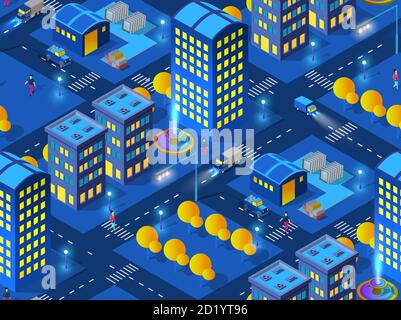 The night industrial construction home smart city Stock Vector