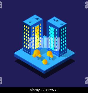 The night smart city 3D future neon ultraviolet Stock Vector