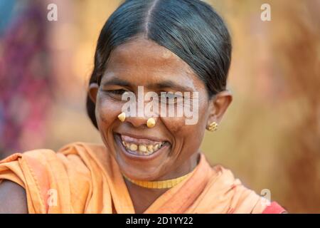 Tribal Lady Portrait, Dussera, Chattisgarh, India Stock Photo