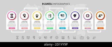 Vector infographic template circles for eight icons, diagram, graph, presentation. Business concept with 8 options. For content, steps, workflow Stock Vector