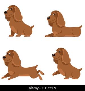 Cocker spaniel in different poses. Cute dog in cartoon style. Stock Vector