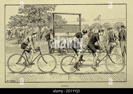 Pacing from 'Cycling' by The right Hon. Earl of Albemarle, William Coutts Keppel, (1832-1894) and George Lacy Hillier (1856-1941); Joseph Pennell (1857-1926) Published by London and Bombay : Longmans, Green and co. in 1896. The Badminton Library Stock Photo