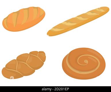 Set of different loaves. Bakery products in cartoon style. Stock Vector