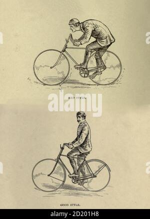 Good and Bad cycling Style from 'Cycling' by The right Hon. Earl of Albemarle, William Coutts Keppel, (1832-1894) and George Lacy Hillier (1856-1941); Joseph Pennell (1857-1926) Published by London and Bombay : Longmans, Green and co. in 1896. The Badminton Library Stock Photo