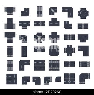 A set of city intersections Top View from above of street modules Stock Vector