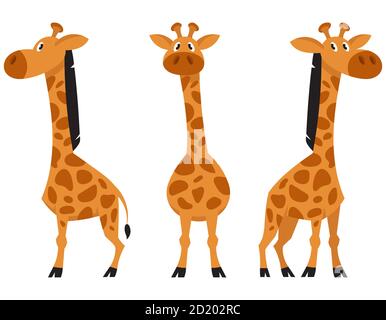 Giraffe in different poses. African animal in cartoon style. Stock Vector