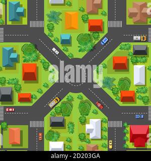 The top view is a map of the city district module block with town infrastructure Stock Vector
