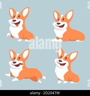 Set of Corgi dogs in different poses. Flat style illustration with isolated objects. Stock Vector