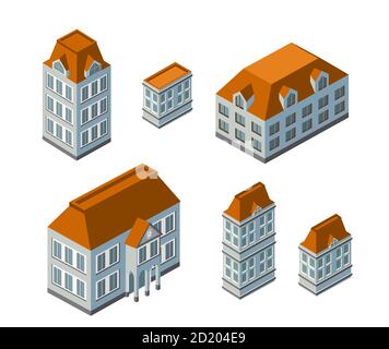 3D isometric city landscape of houses, gardens and streets Stock Vector