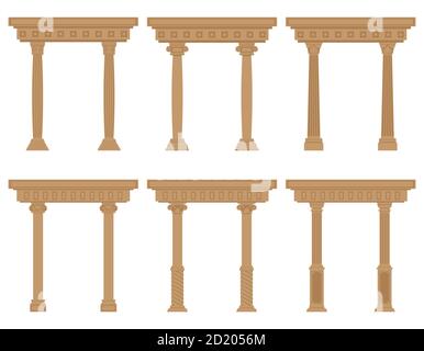 Vector set of antique arches. Architectural objects in flat style isolated on white background. Stock Vector