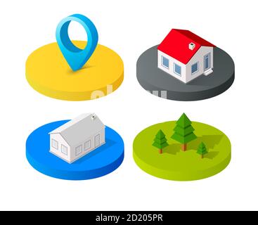 Isometric vector 3D icon city buildings for web concept set Stock Vector